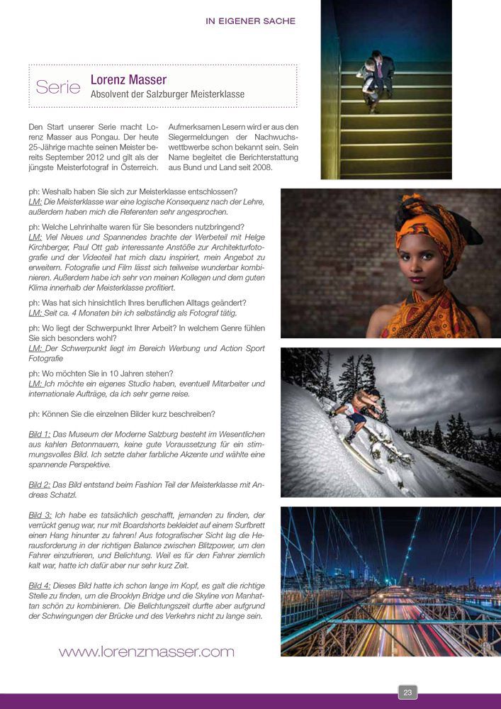 Zeitungsartikel, Interview mit der Photograph, Lorenz Masser Fotografie, Land Salzburg